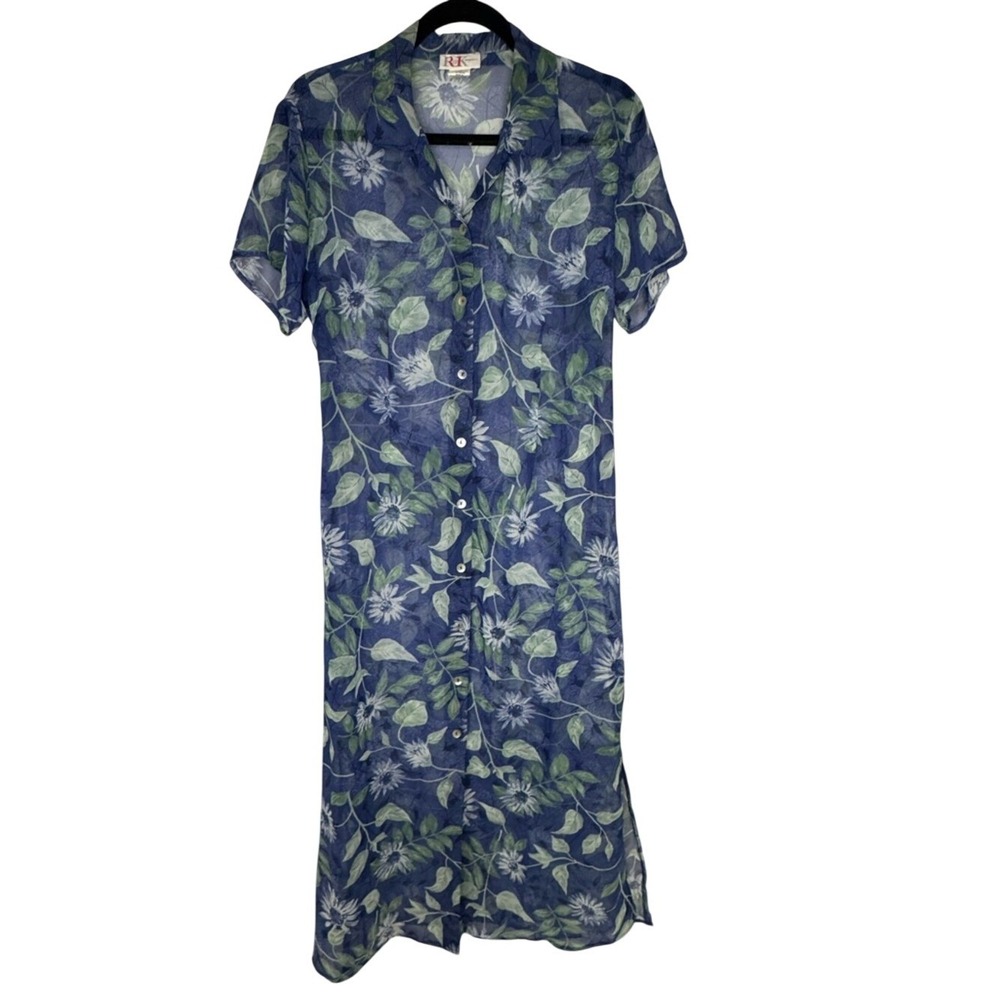 Vintage 90s Women Floral Sheer Midi Maxi Shirt Dress 12 Forest Fairy Whimsical